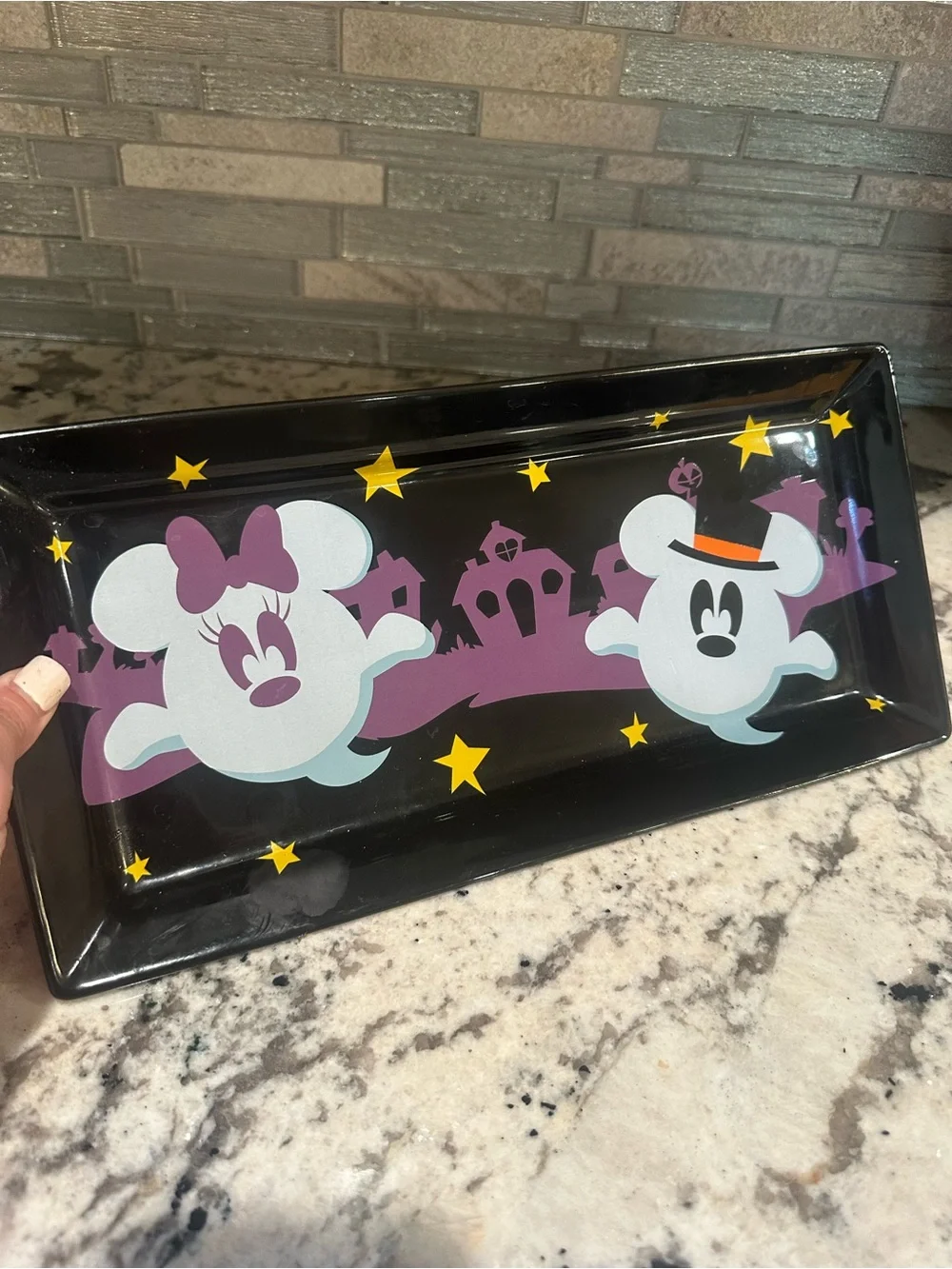 Disney Halloween Ghost Minnie & Mickey Black Tray with Purple and Yellow Accents